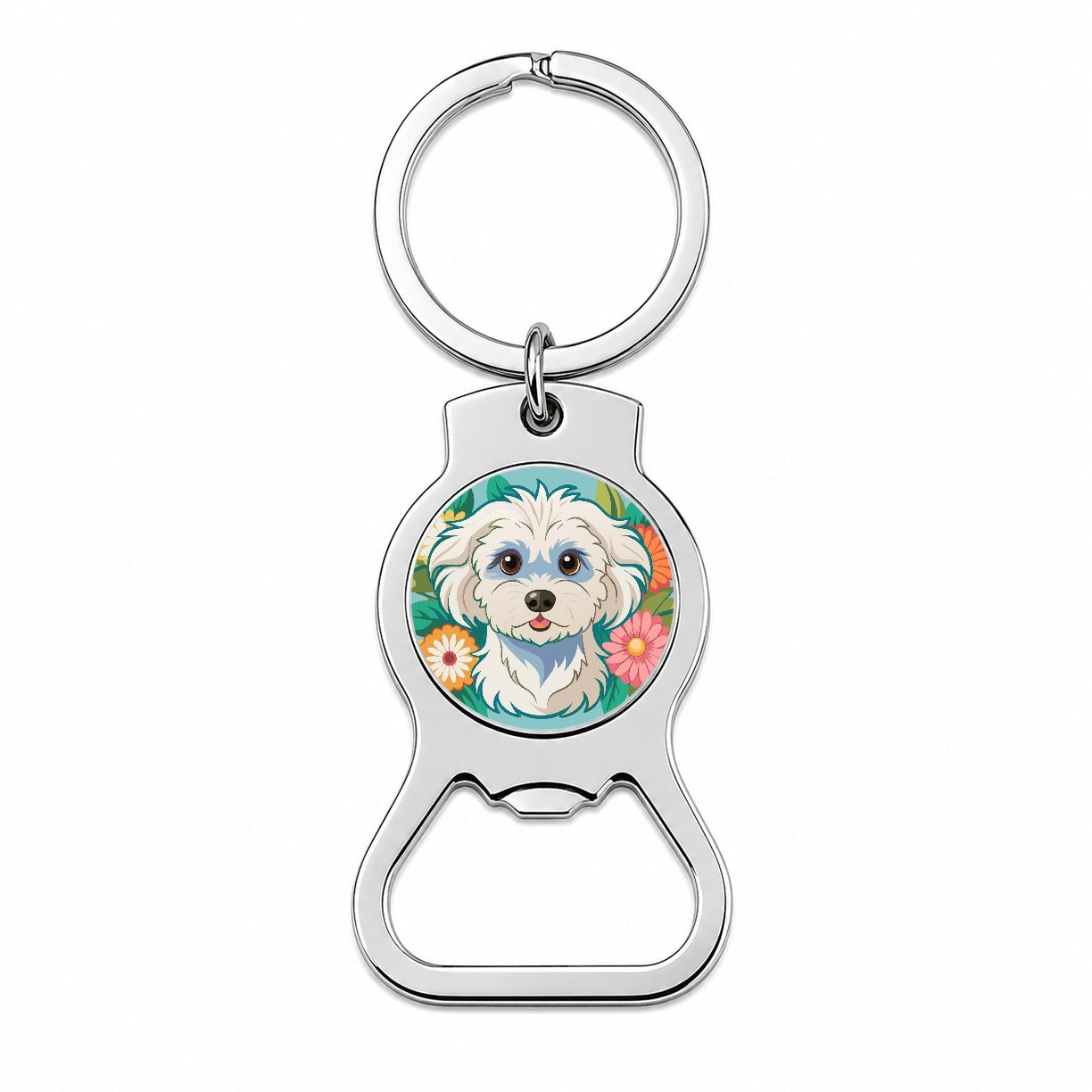 Maltipoo Floral Motif Dog Cute Bottle Opener Keychain