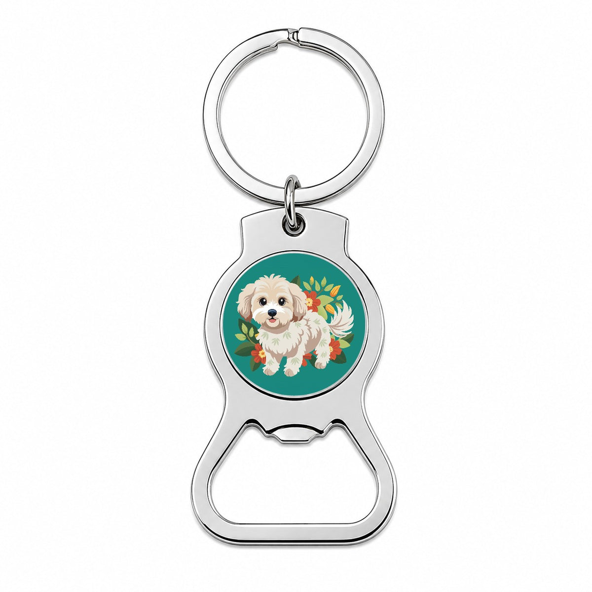 Maltipoo Floral Motif Dog Standing Bottle Opener Keychain