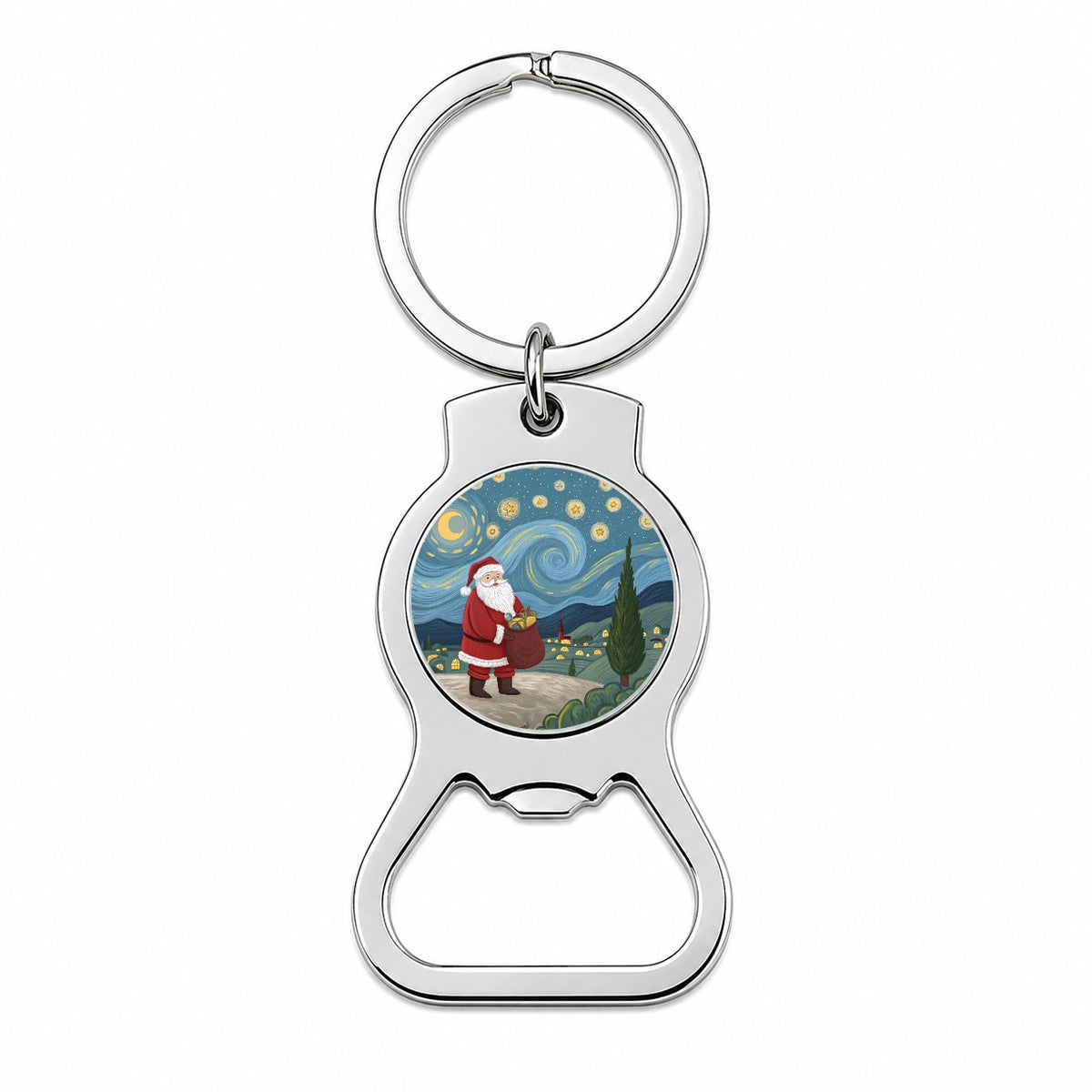 Santa Van Gogh Starry Night Christmas Funny Bottle Opener Keychain