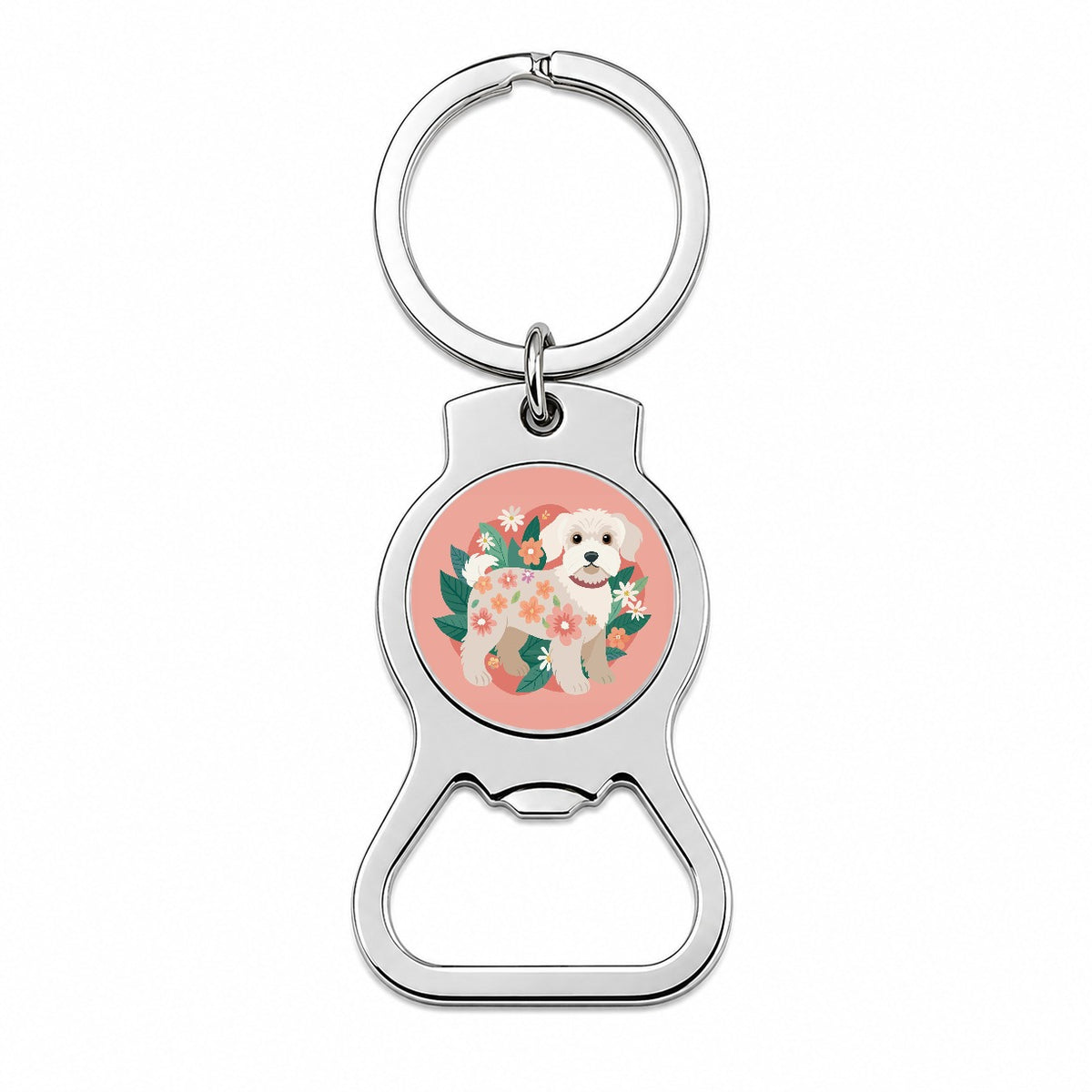 Schnoodle Floral Motif Cute Dog Bottle Opener Keychain