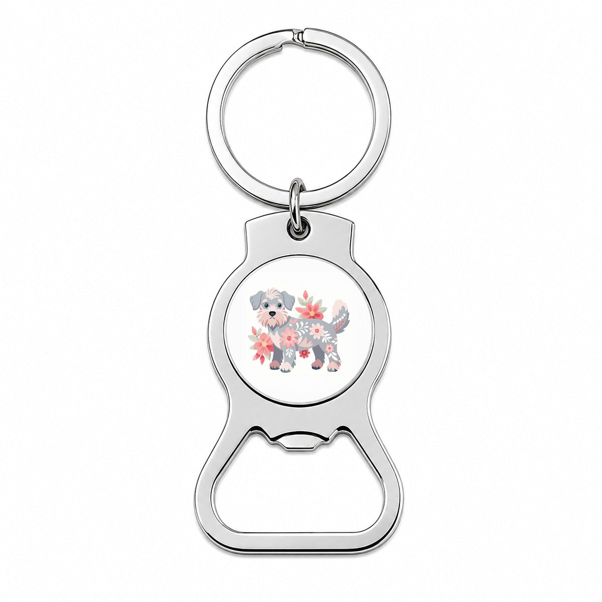 Schnoodle Floral Motif Dog Bottle Opener Keychain