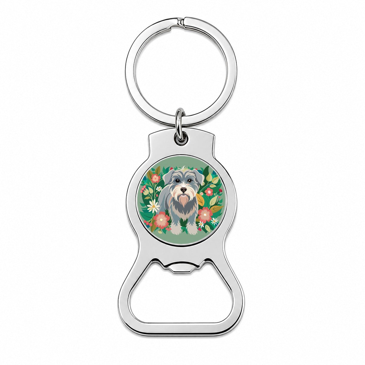 Schnoodle Floral Motif Green Dog Bottle Opener Keychain