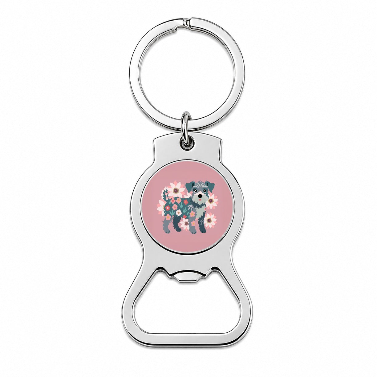 Schnoodle Floral Motif Pink Dog Bottle Opener Keychain