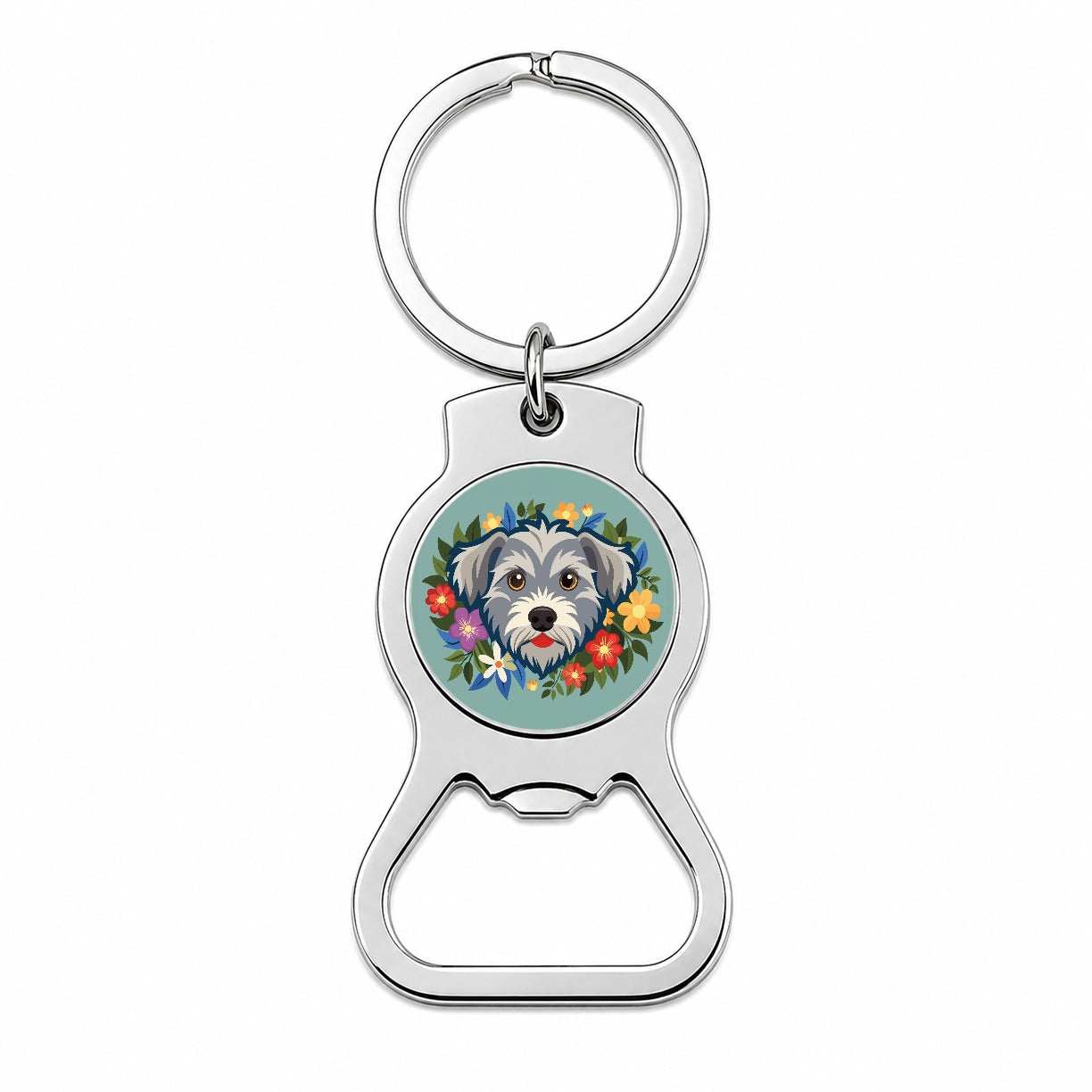 Schnoodle Head Floral Motif Bottle Opener Keychain