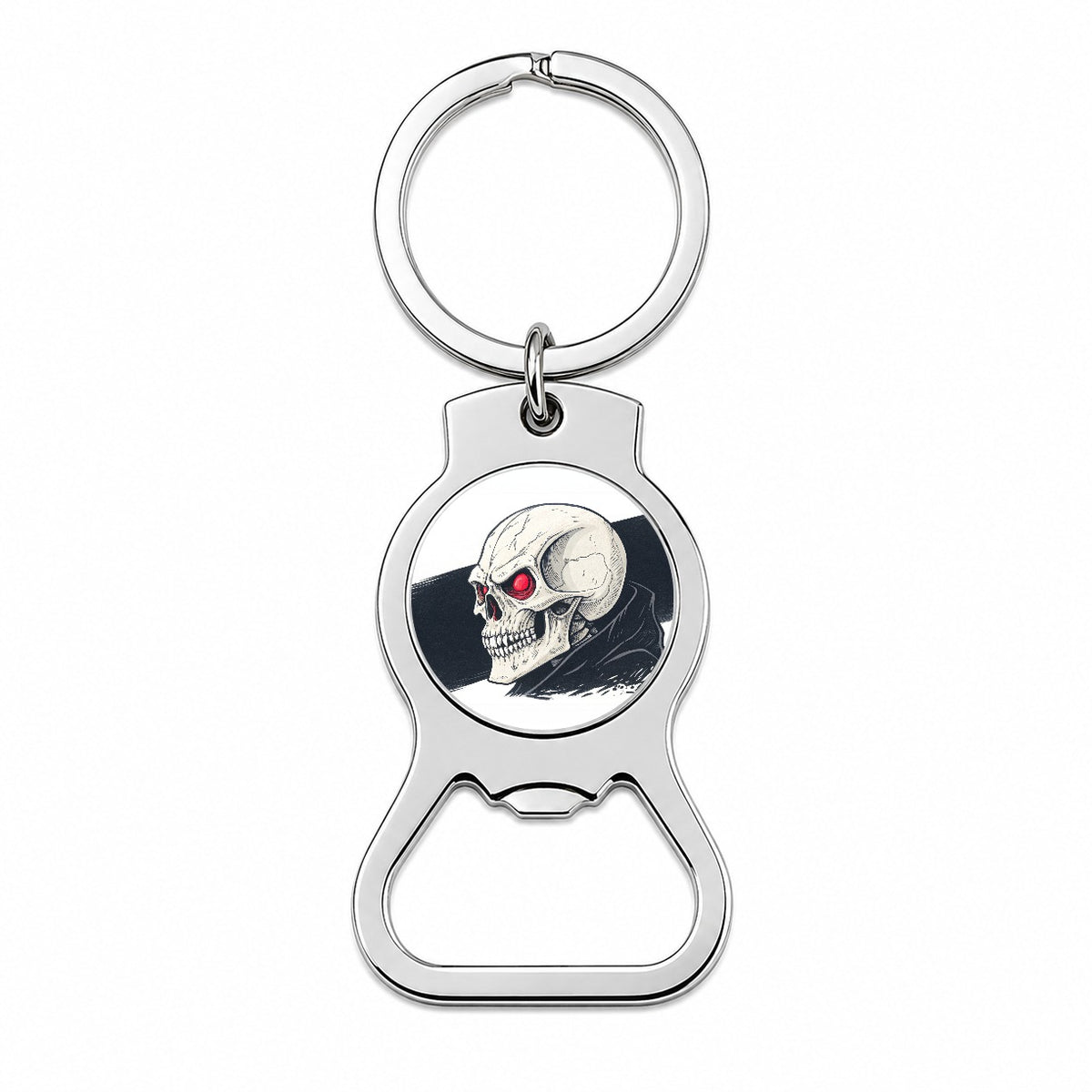 Skull With Red Eyes Menacing Bottle Opener Keychain