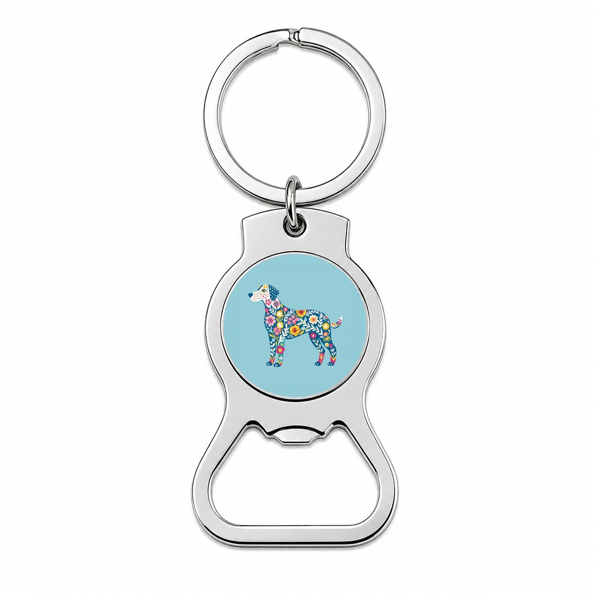 Weimador Floral Motif Blue Dog Bottle Opener Keychain