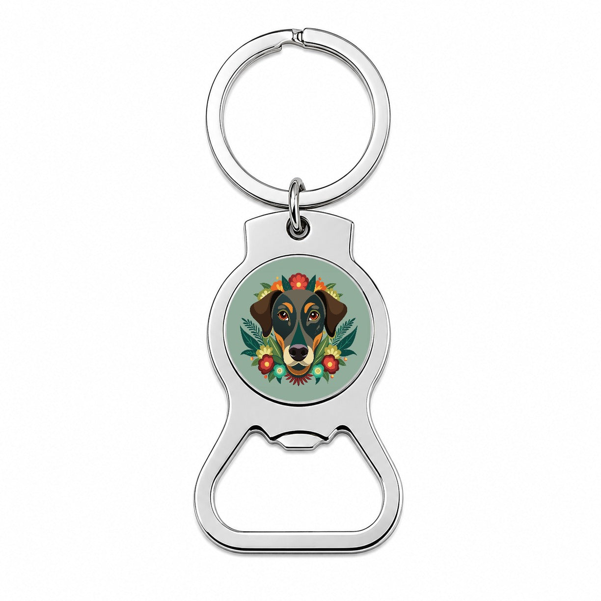 Weimador Head Floral Motif Gray Dog Bottle Opener Keychain