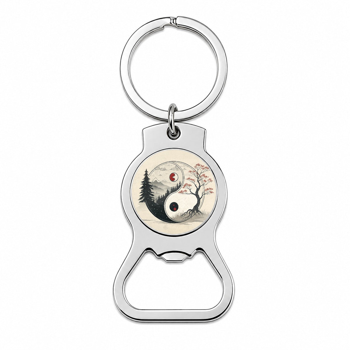 Yin Yang Japanese Cherry Blossoms Bottle Opener Keychain