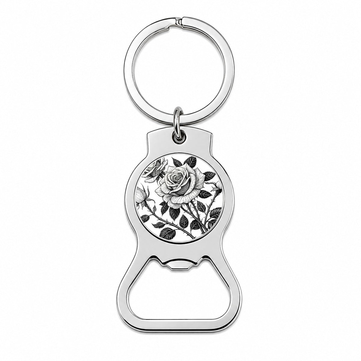Black White Roses Bottle Opener Keychain