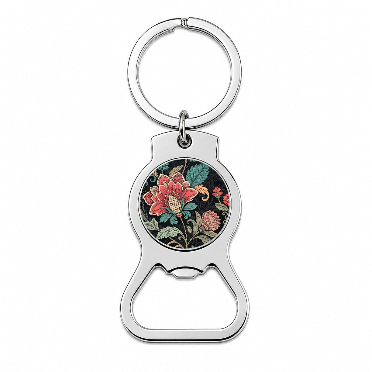 Damask Pretty On Black Bottle Opener Keychain