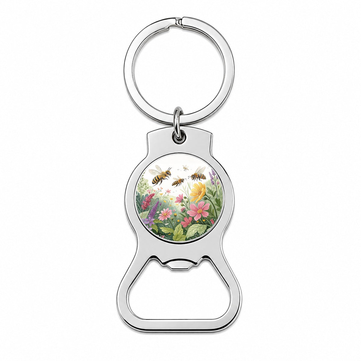 Flying Bees Flowers Bottle Opener Keychain