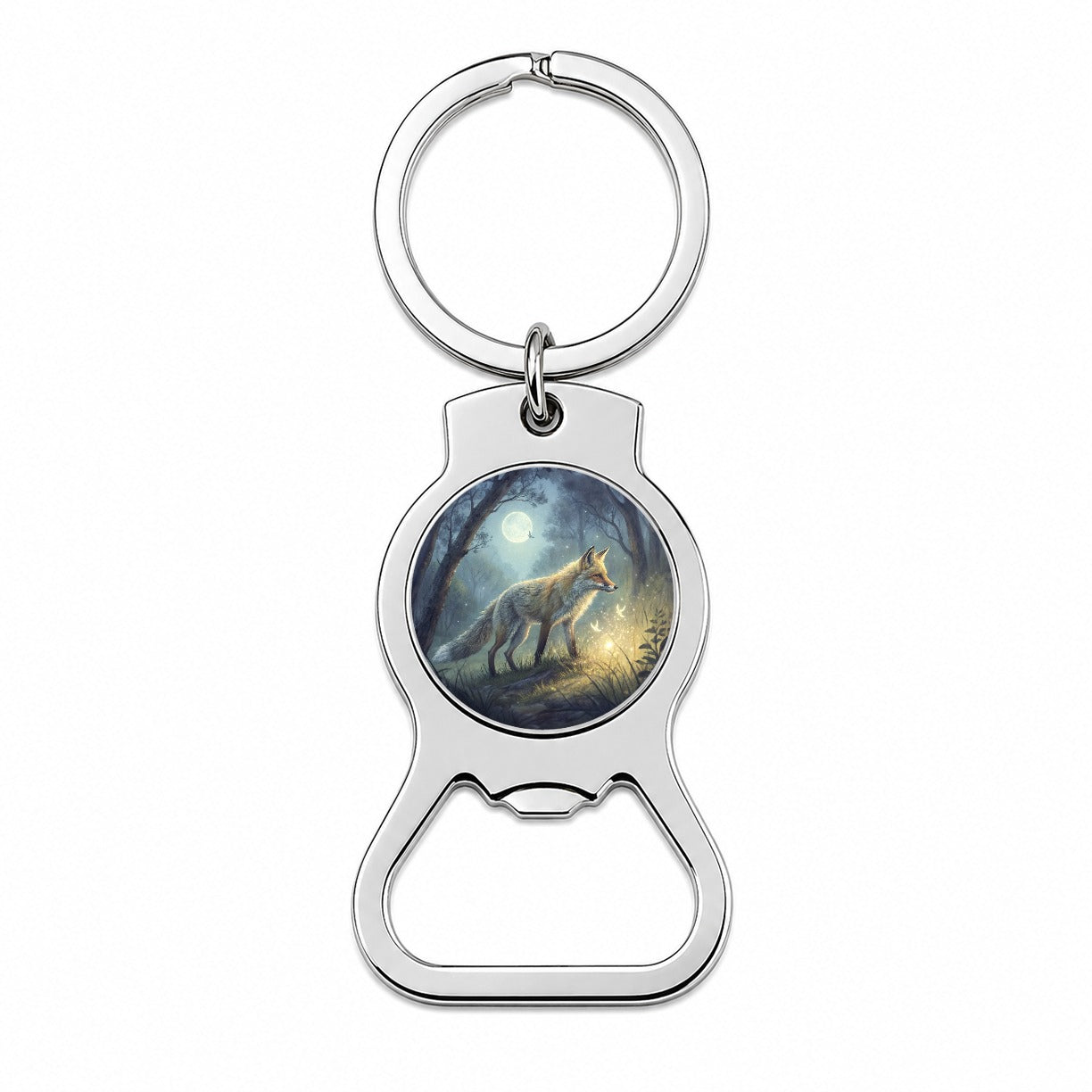 Fox At Night Bottle Opener Keychain