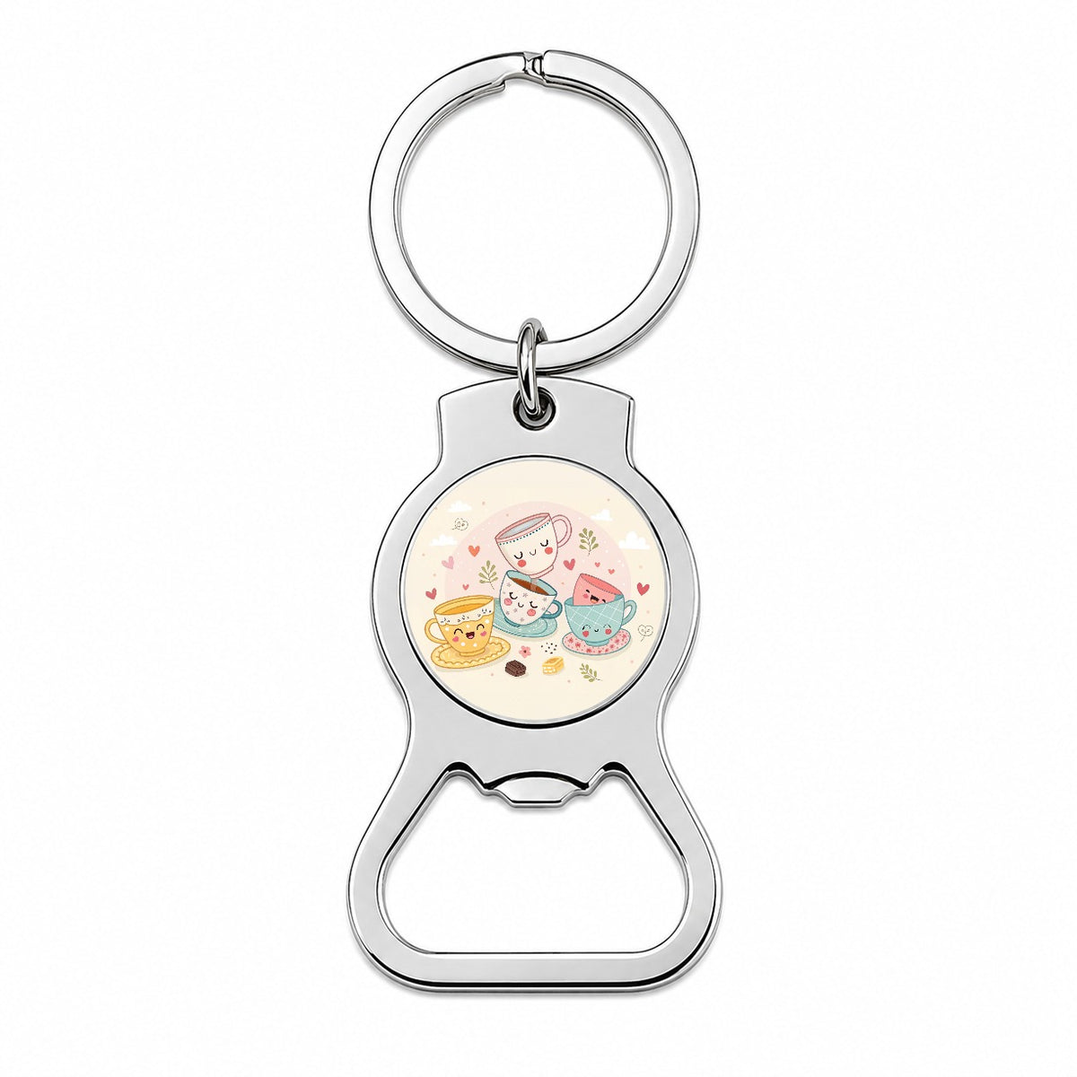 Kawaii Happy Tea Cups Bottle Opener Keychain
