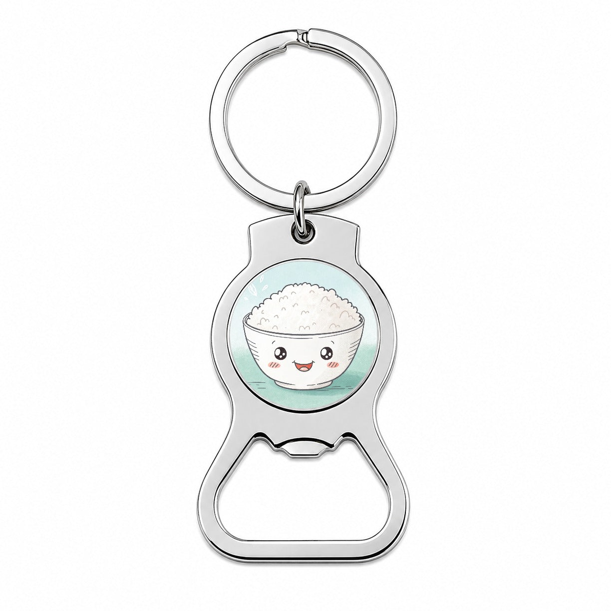 Kawaii White Rice Bowl Bottle Opener Keychain