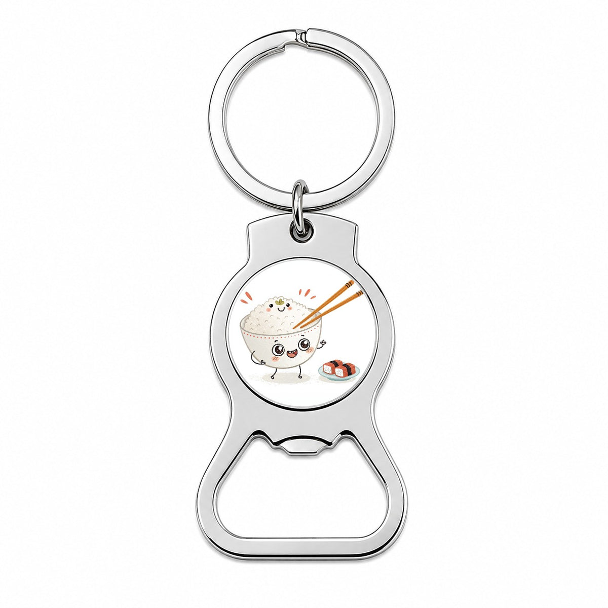 Kawaii White Rice Chopsticks Sushi Bottle Opener Keychain