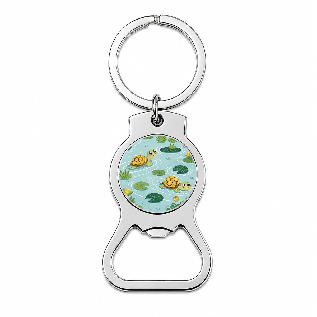 Turtles Swimming In Pond Bottle Opener Keychain