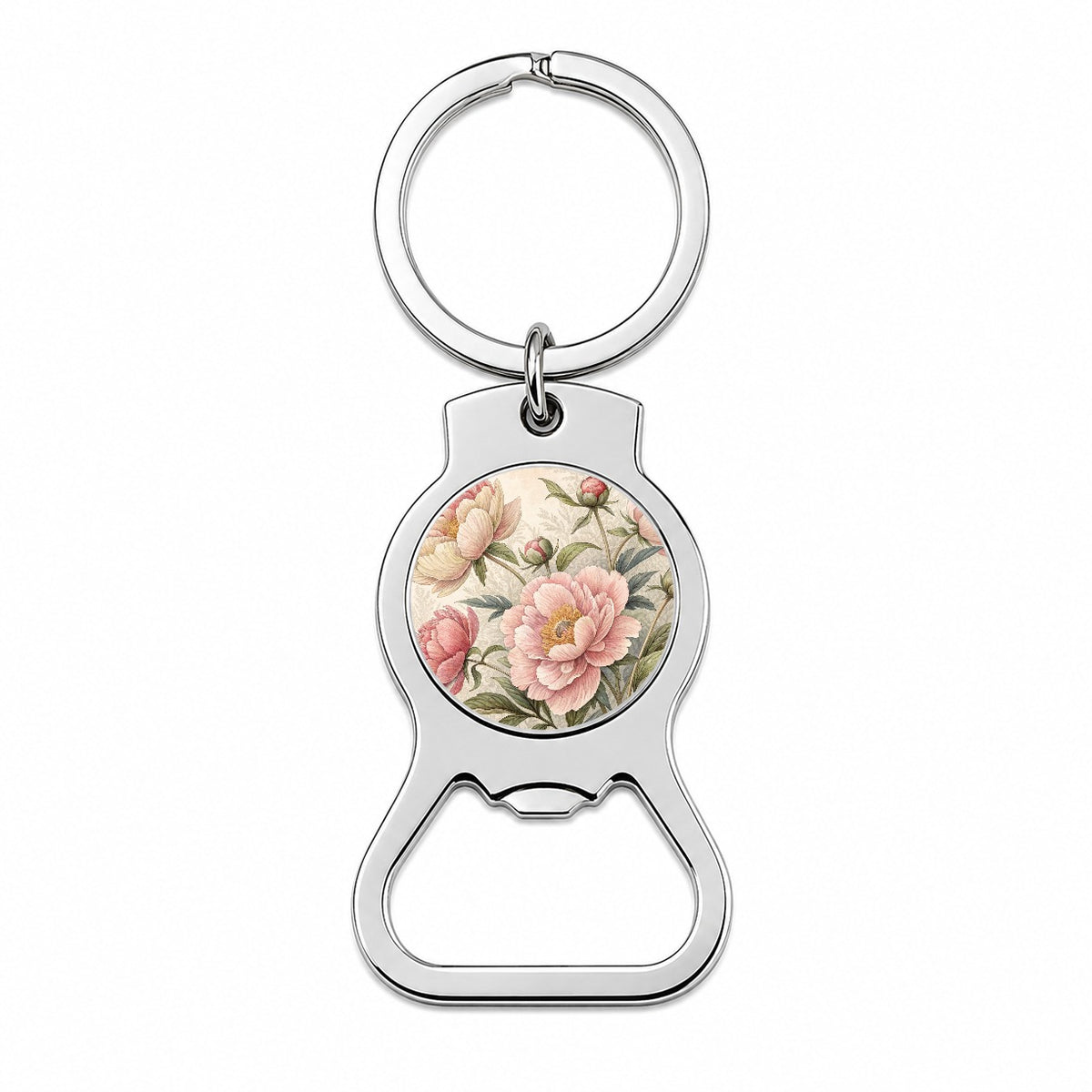 Vintage Peony Flowers Bottle Opener Keychain