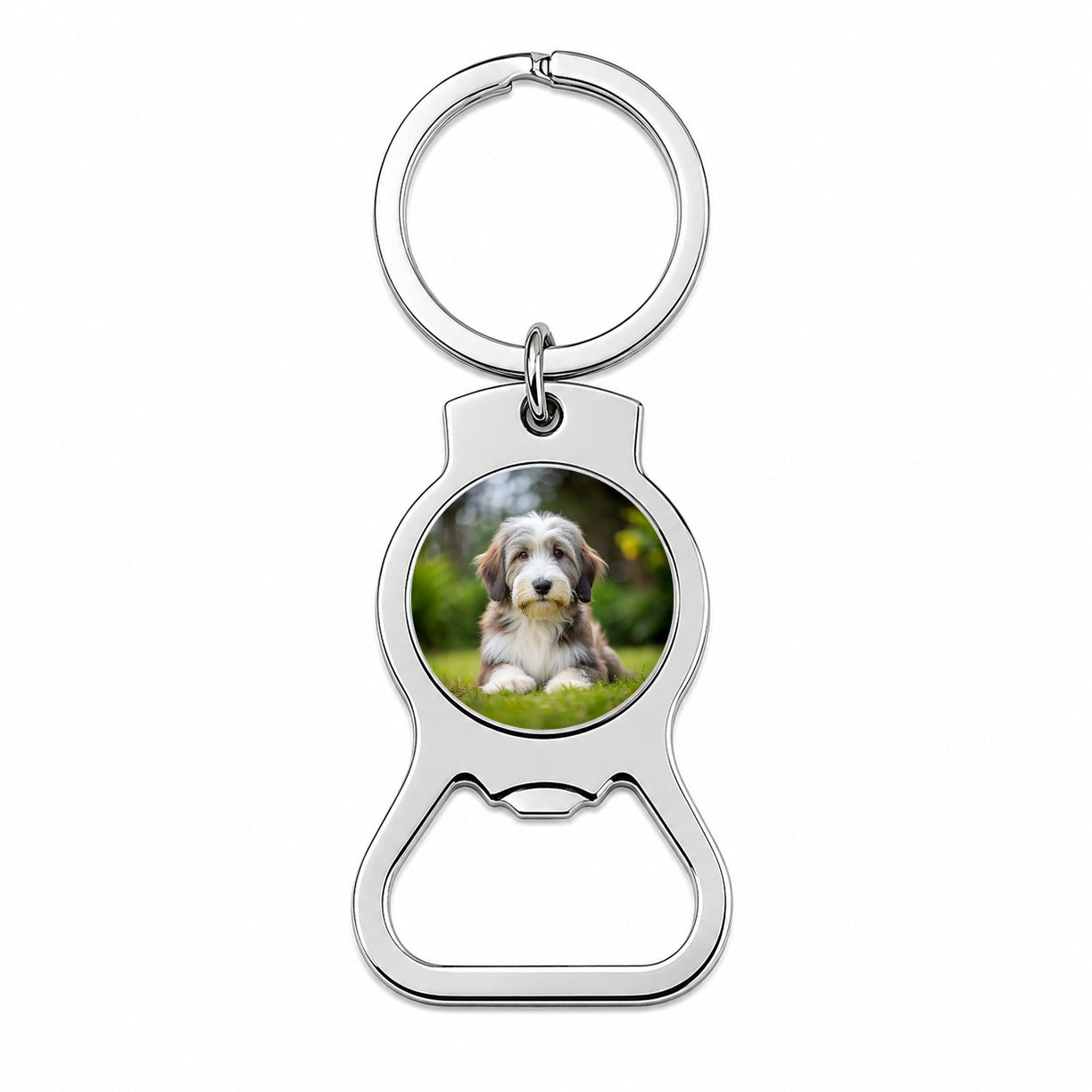 Bearded Collie Dog Puppy Photo Bottle Opener Keychain