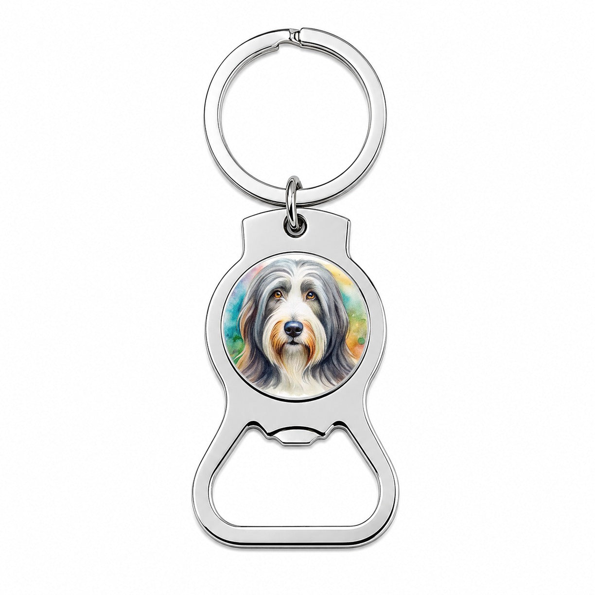 Bearded Collie Dog Watercolor Style Bottle Opener Keychain
