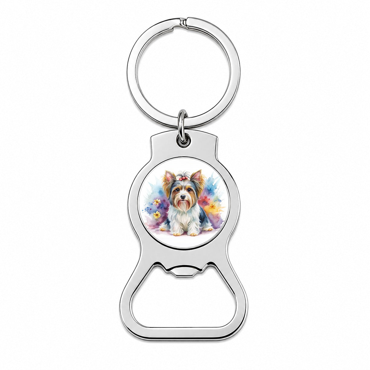 Biewer Terrier Dog Watercolor Style Bottle Opener Keychain
