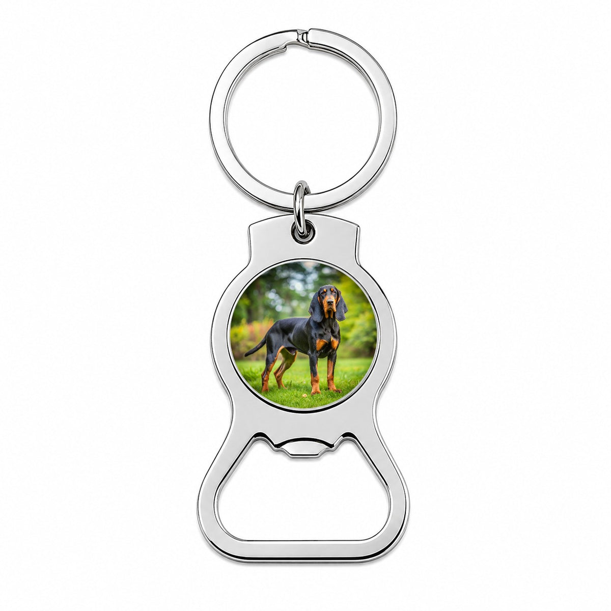 Black And Tan Coonhound Dog Photo Bottle Opener Keychain