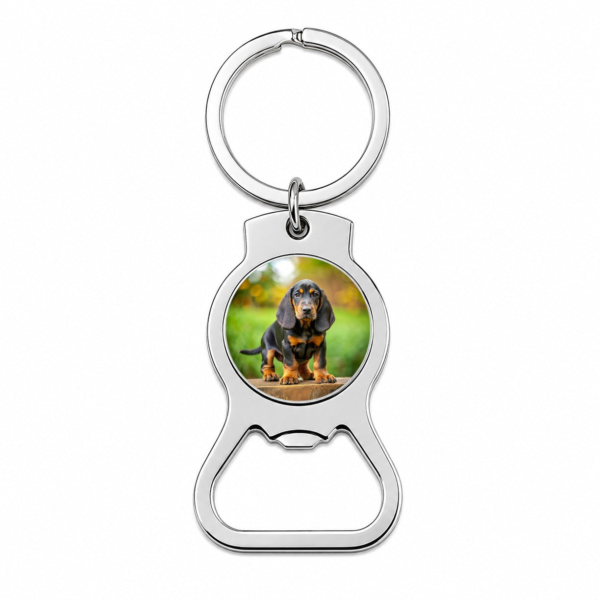 Black And Tan Coonhound Dog Puppy Photo Bottle Opener Keychain