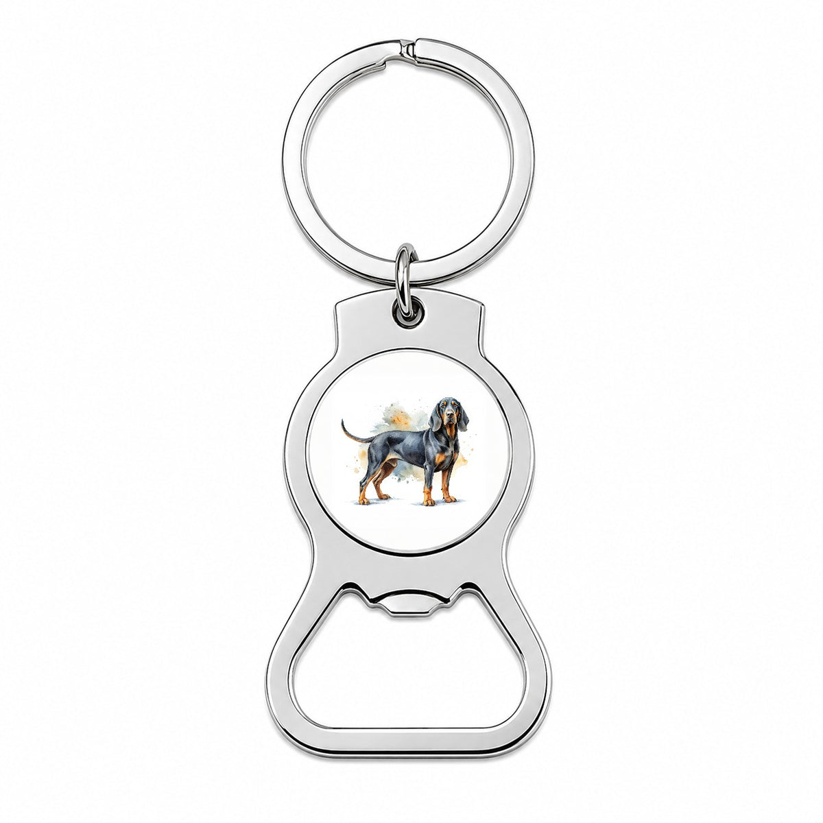 Black And Tan Coonhound Dog Watercolor Style Bottle Opener Keychain