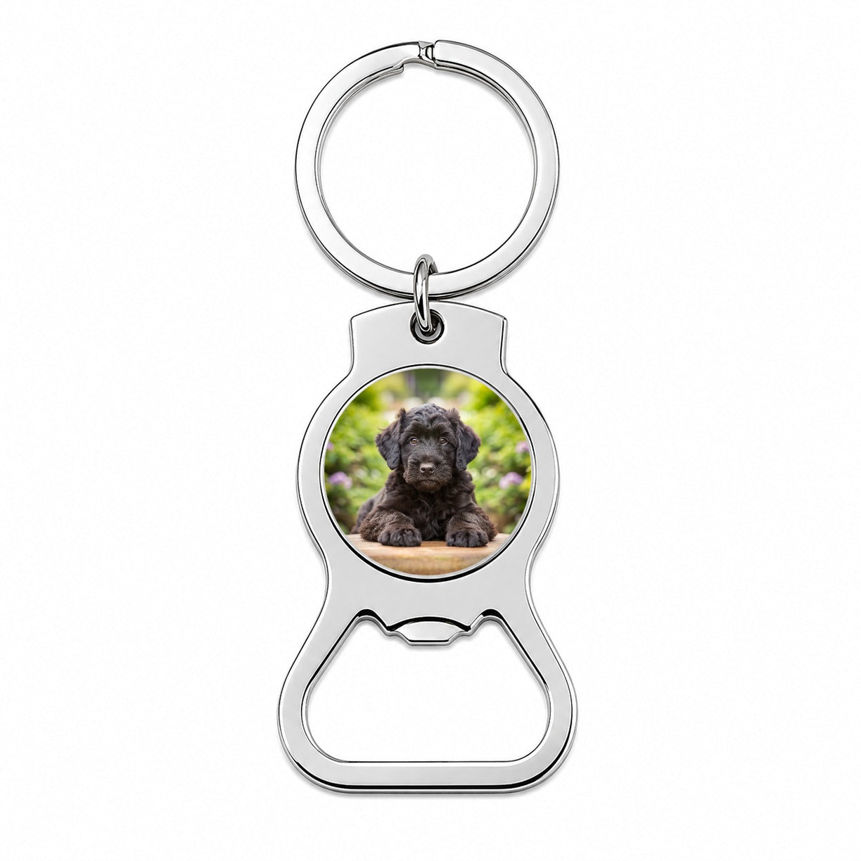 Black Russian Terrier Dog Puppy Photo Bottle Opener Keychain
