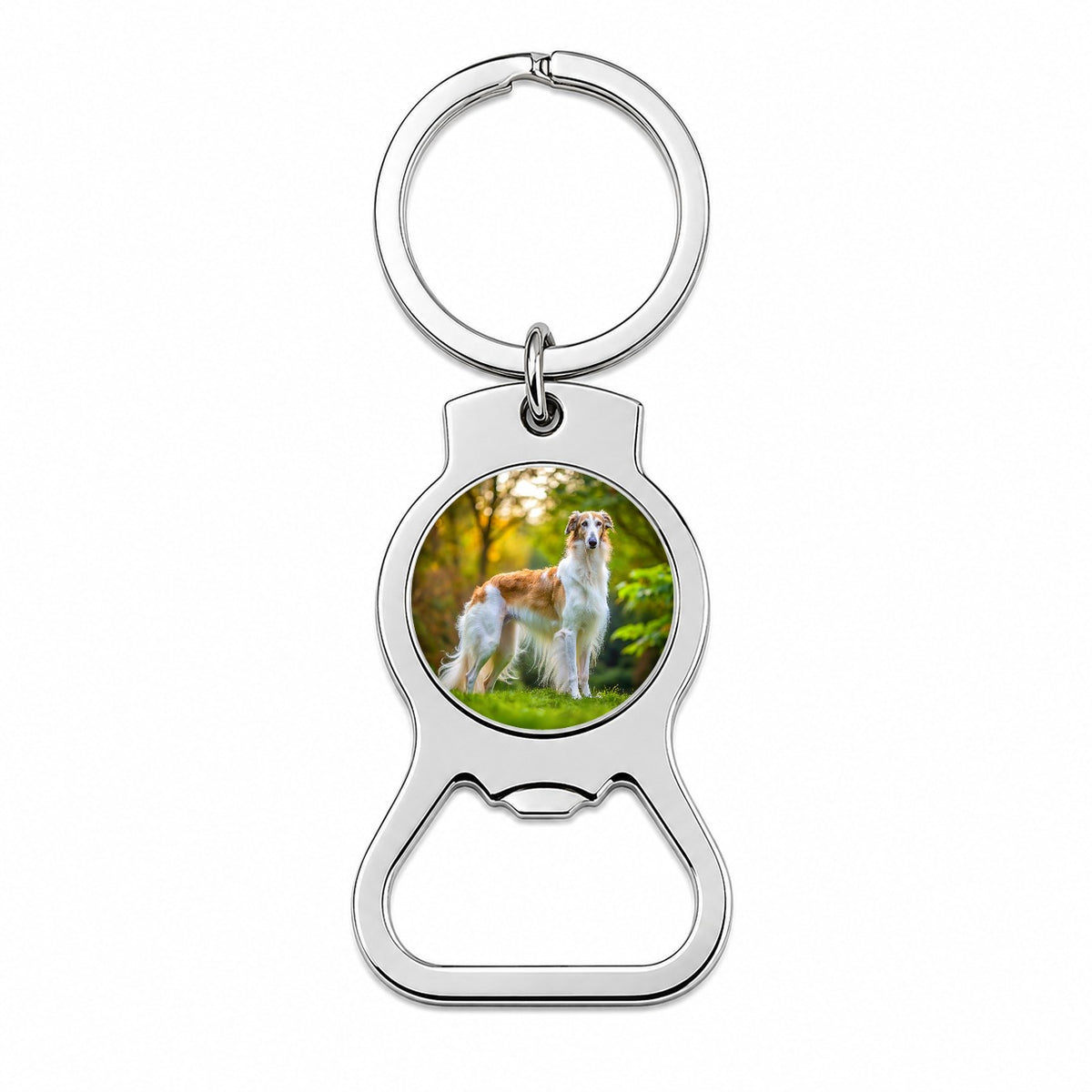 Borzoi Dog Photo Bottle Opener Keychain