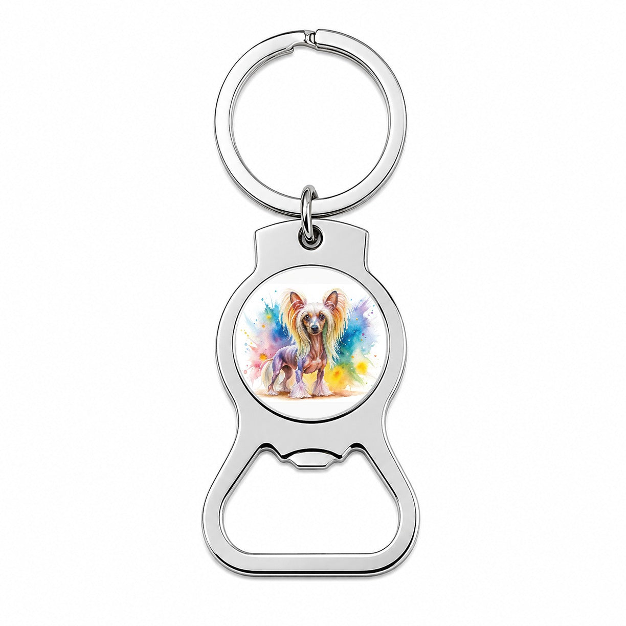 Chinese Crested Dog Watercolor Style Bottle Opener Keychain