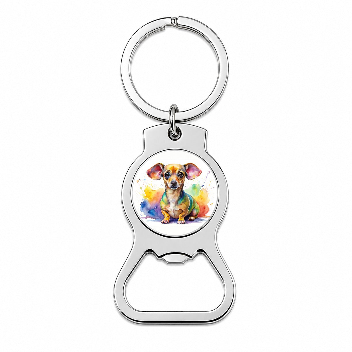 Chiweenie Dog Watercolor Style Bottle Opener Keychain