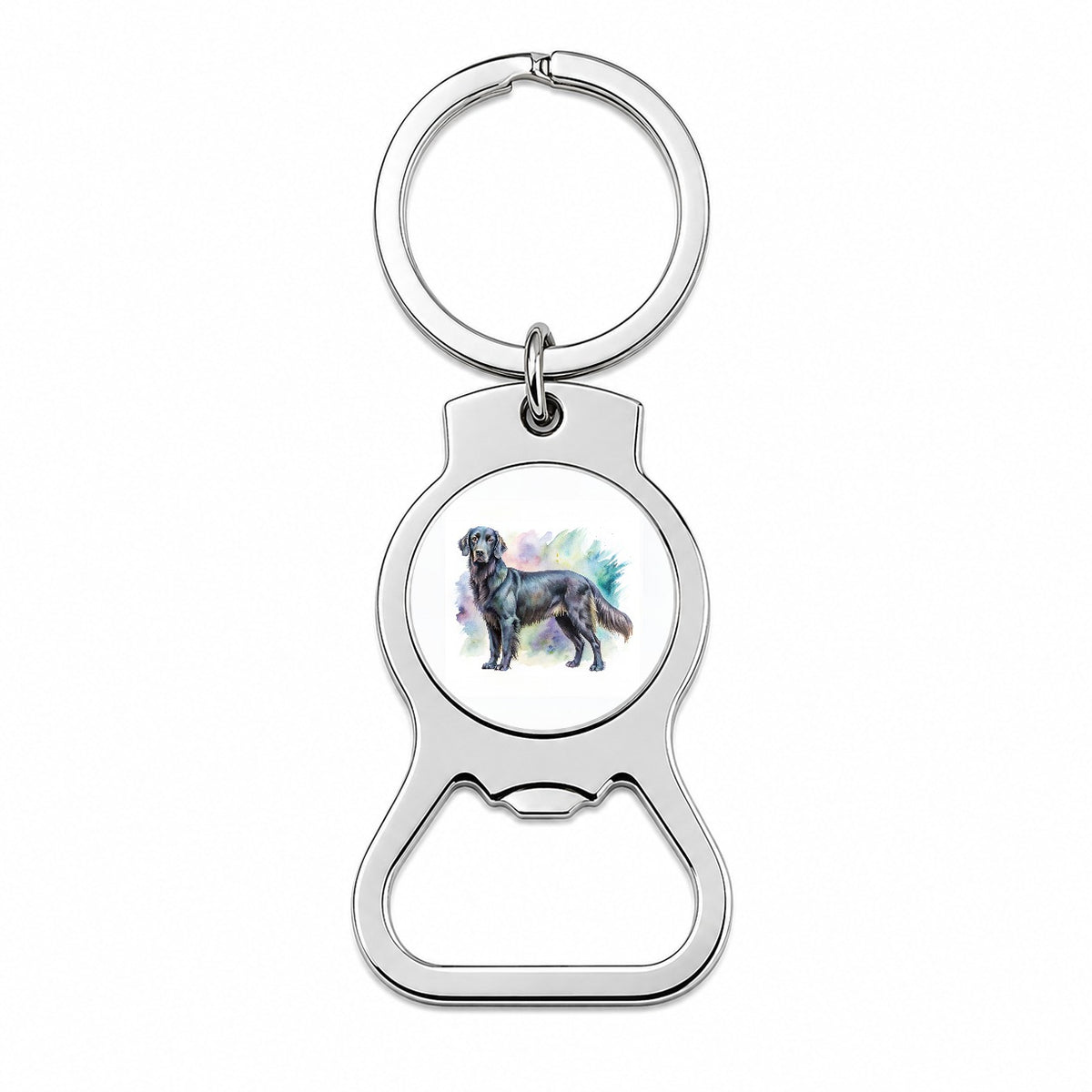 Flat Coated Retriever Dog Watercolor Style Bottle Opener Keychain