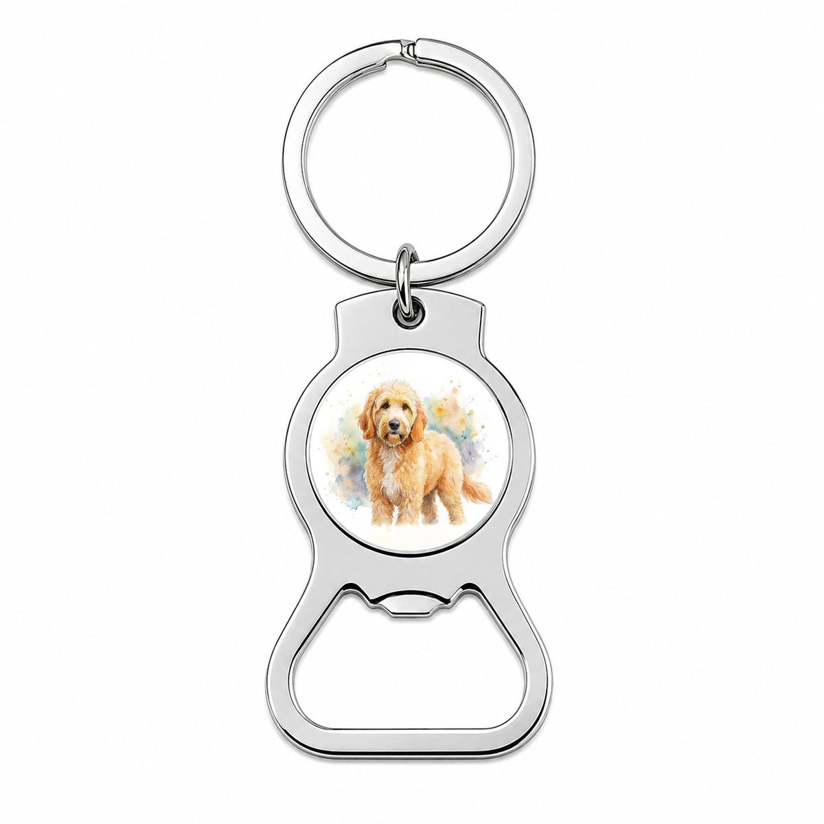 Goldendoodle Dog Watercolor Style Bottle Opener Keychain