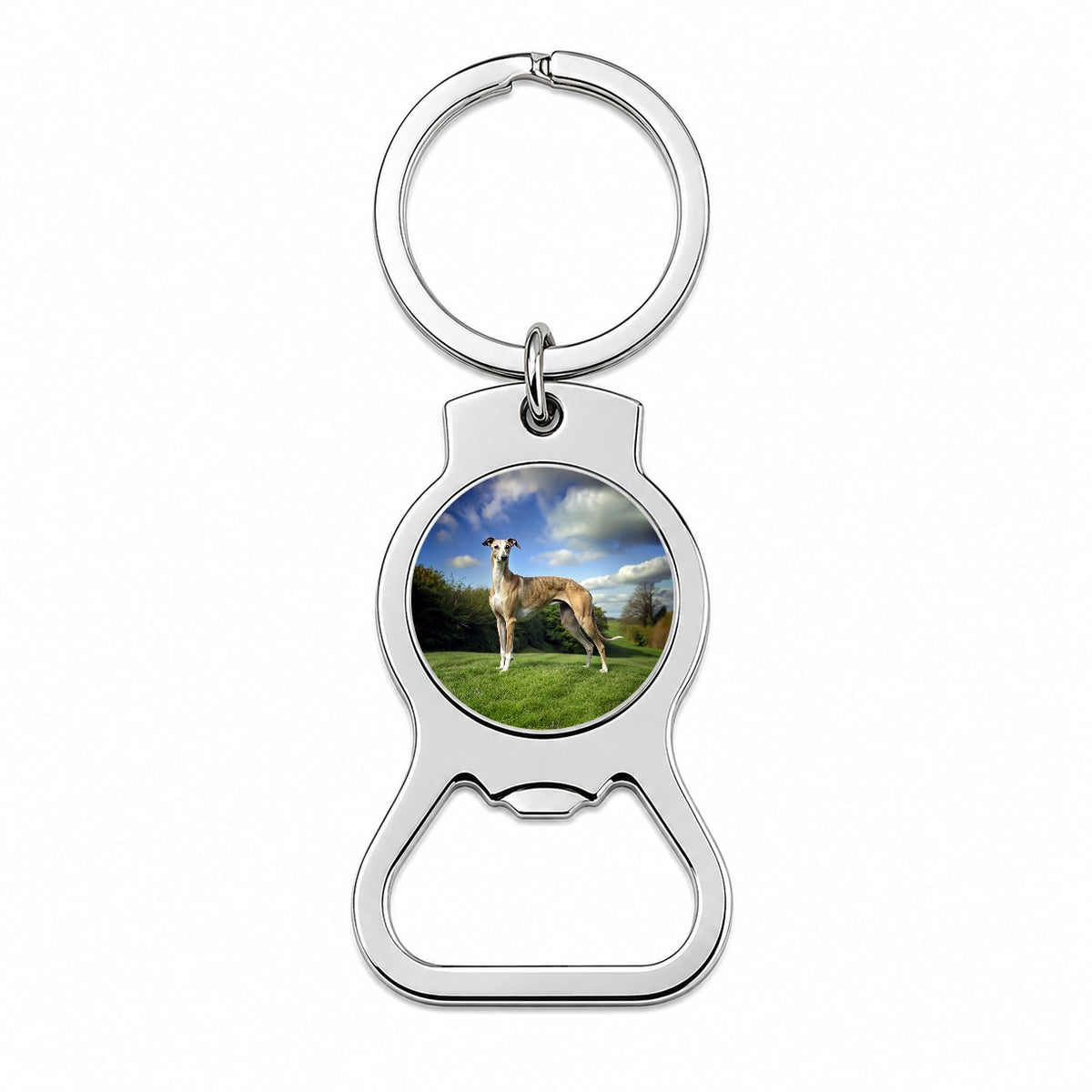 Greyhound Dog Photo Bottle Opener Keychain