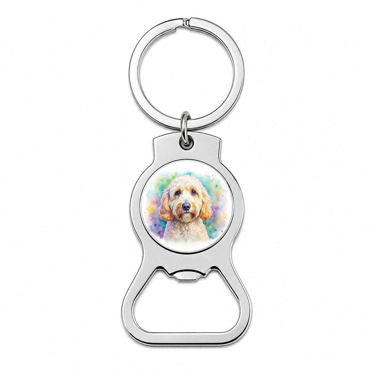 Labradoodle Dog Watercolor Style Bottle Opener Keychain