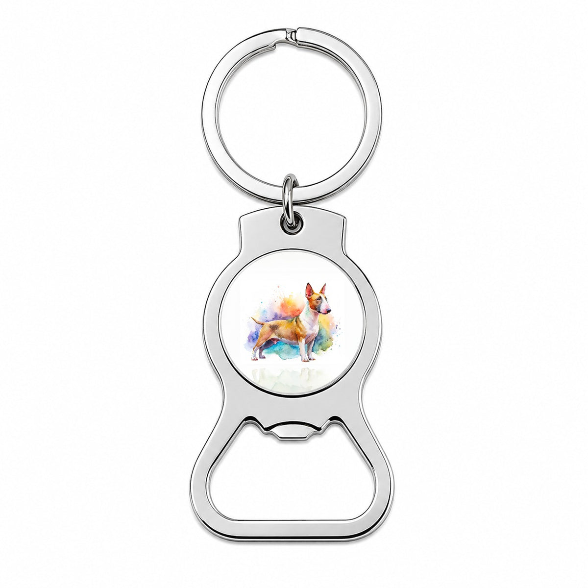 Miniature Bull Terrier Dog Watercolor Style Bottle Opener Keychain