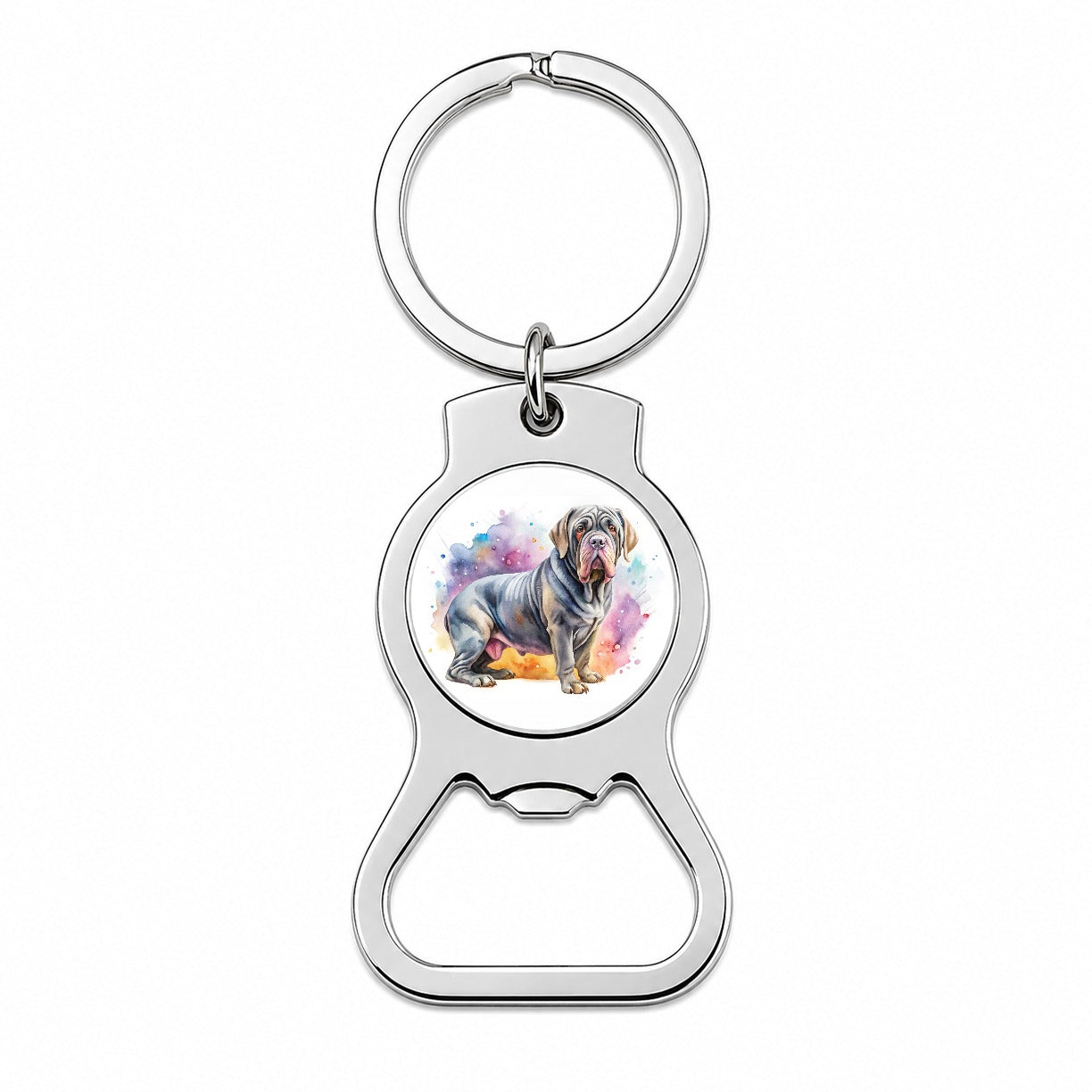Neapolitan Mastiff Dog Watercolor Style Bottle Opener Keychain