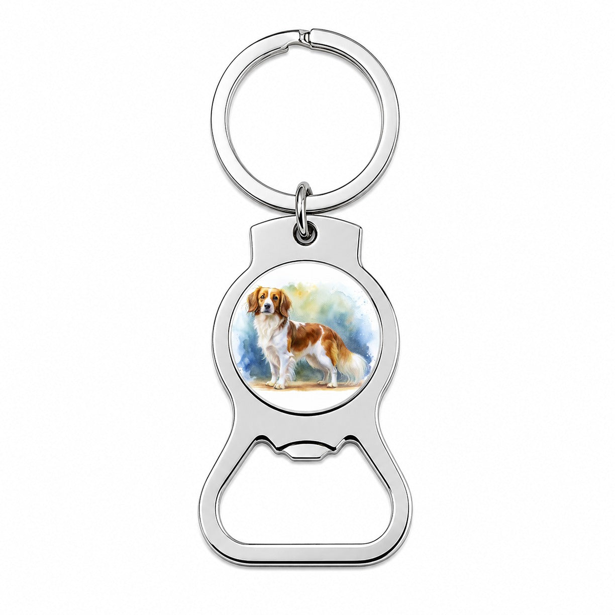Nederlandse Kooikerhondje Dog Watercolor Style Bottle Opener Keychain