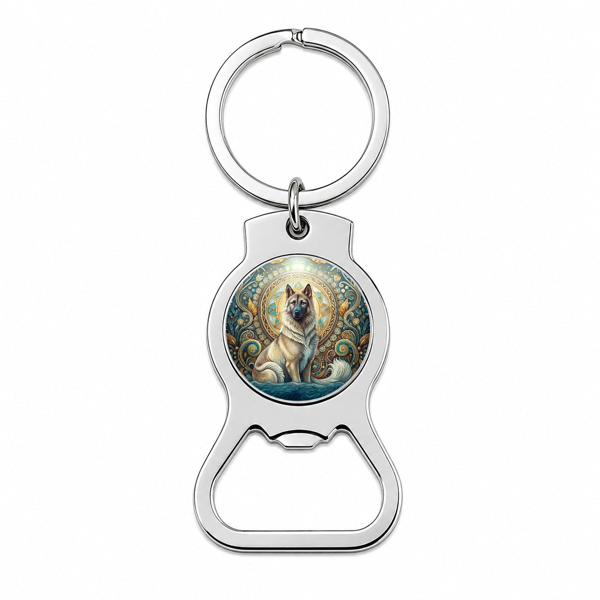 Norwegian Elkhound Dog Art Nouveau Bottle Opener Keychain