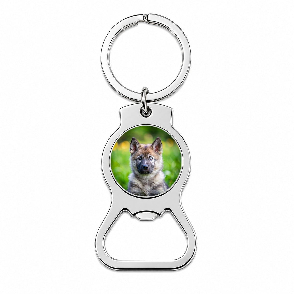 Norwegian Elkhound Dog Puppy Photo Bottle Opener Keychain