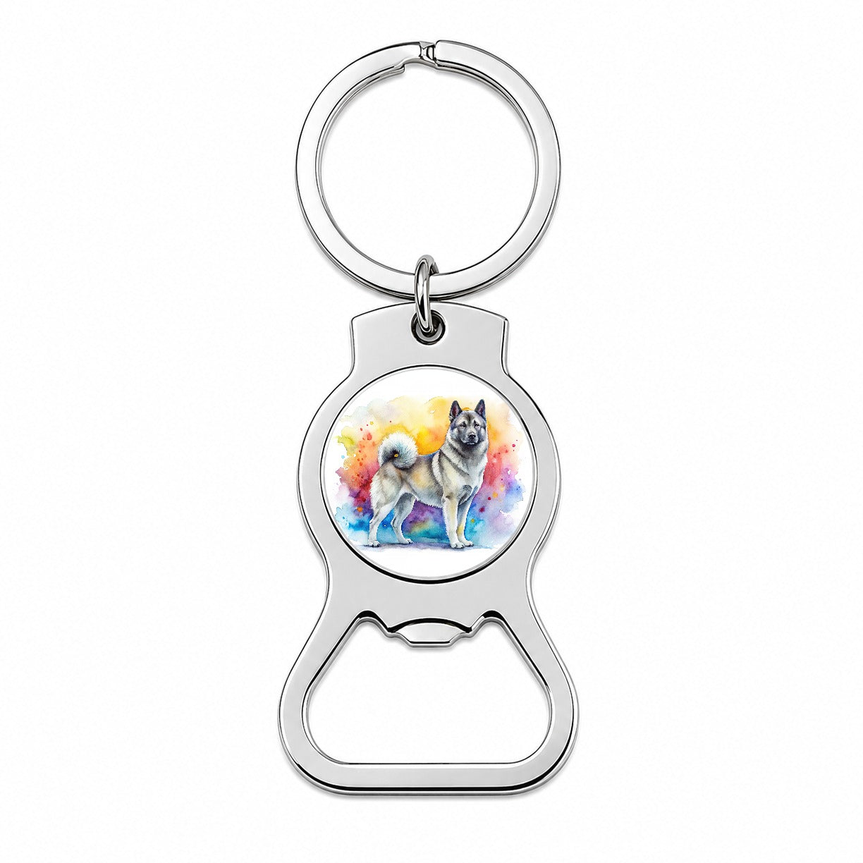 Norwegian Elkhound Dog Watercolor Style Bottle Opener Keychain