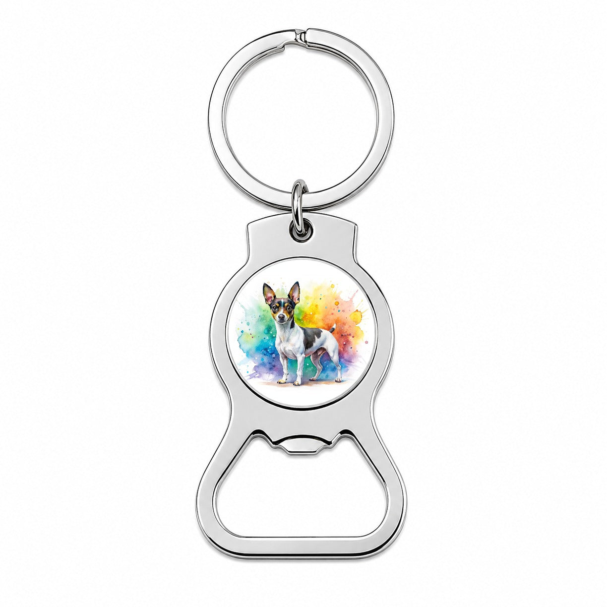 Rat Terrier Dog Watercolor Style Bottle Opener Keychain