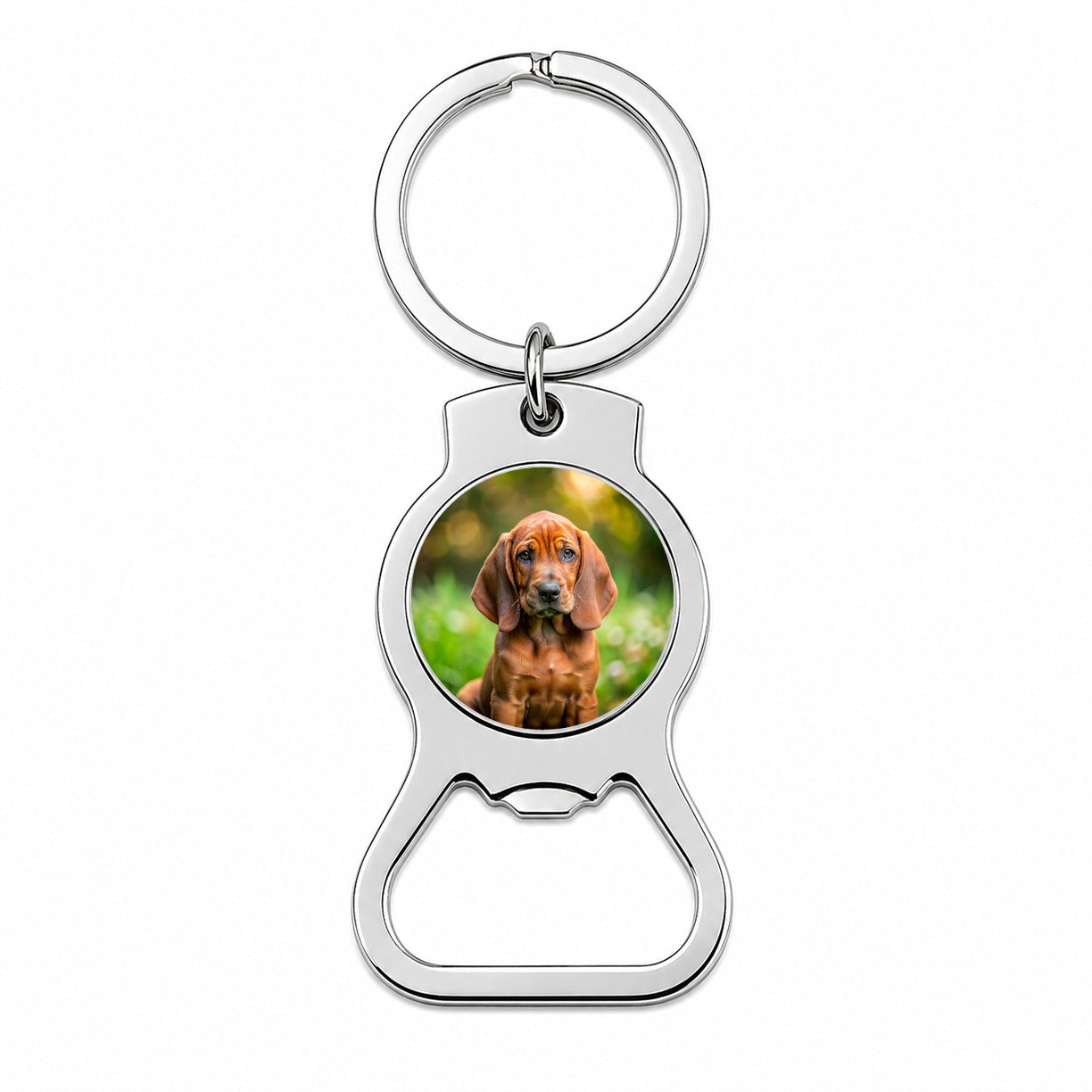 Redbone Coonhound Dog Puppy Photo Bottle Opener Keychain