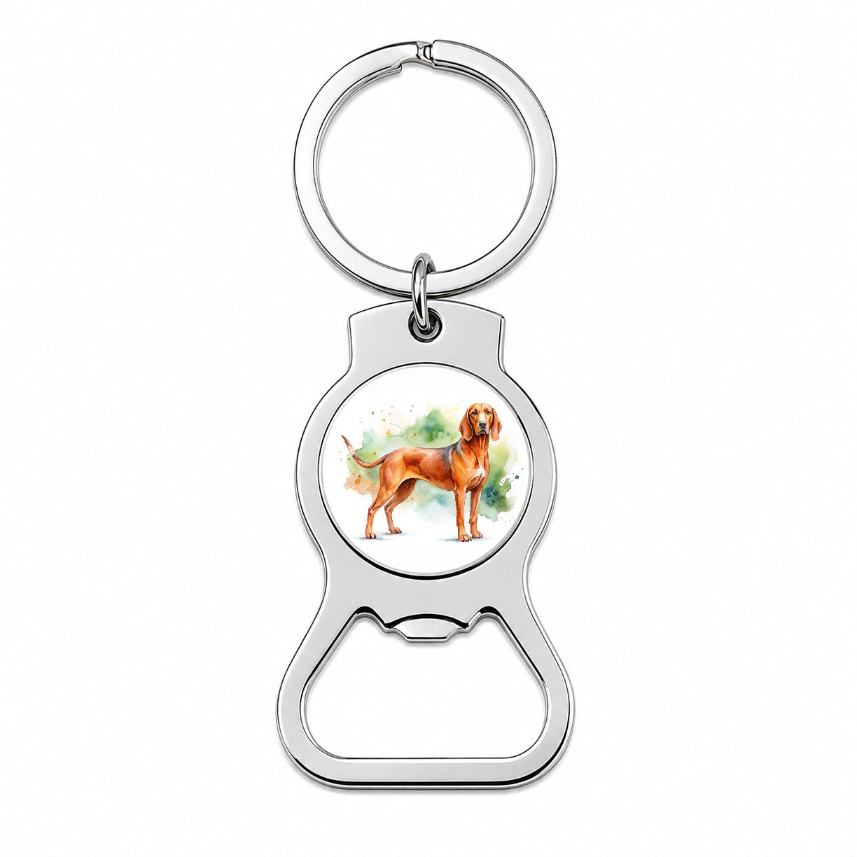 Redbone Coonhound Dog Watercolor Style Bottle Opener Keychain