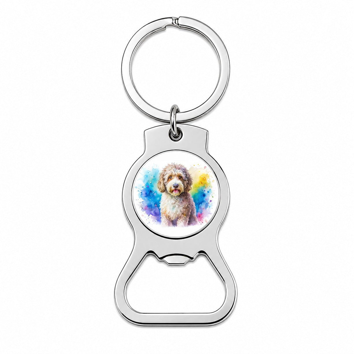 Spanish Water Dog Watercolor Style Bottle Opener Keychain