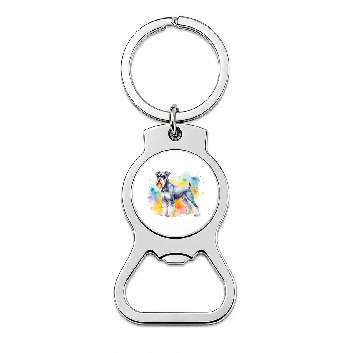 Standard Schnauzer Dog Watercolor Style Bottle Opener Keychain