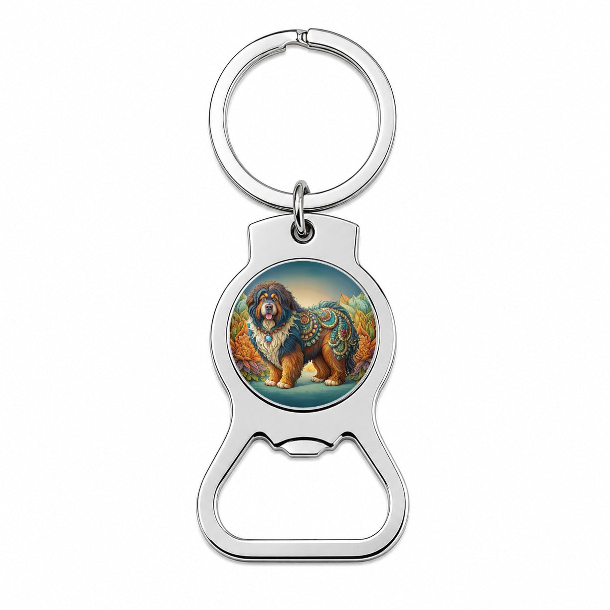 Tibetan Mastiff Dog Art Nouveau Bottle Opener Keychain