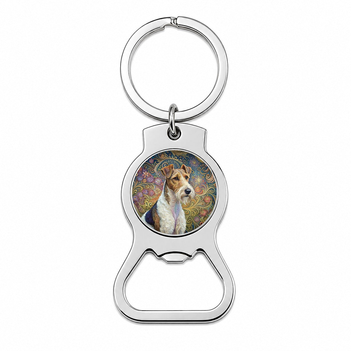 Wire Fox Terrier Dog Art Nouveau Bottle Opener Keychain
