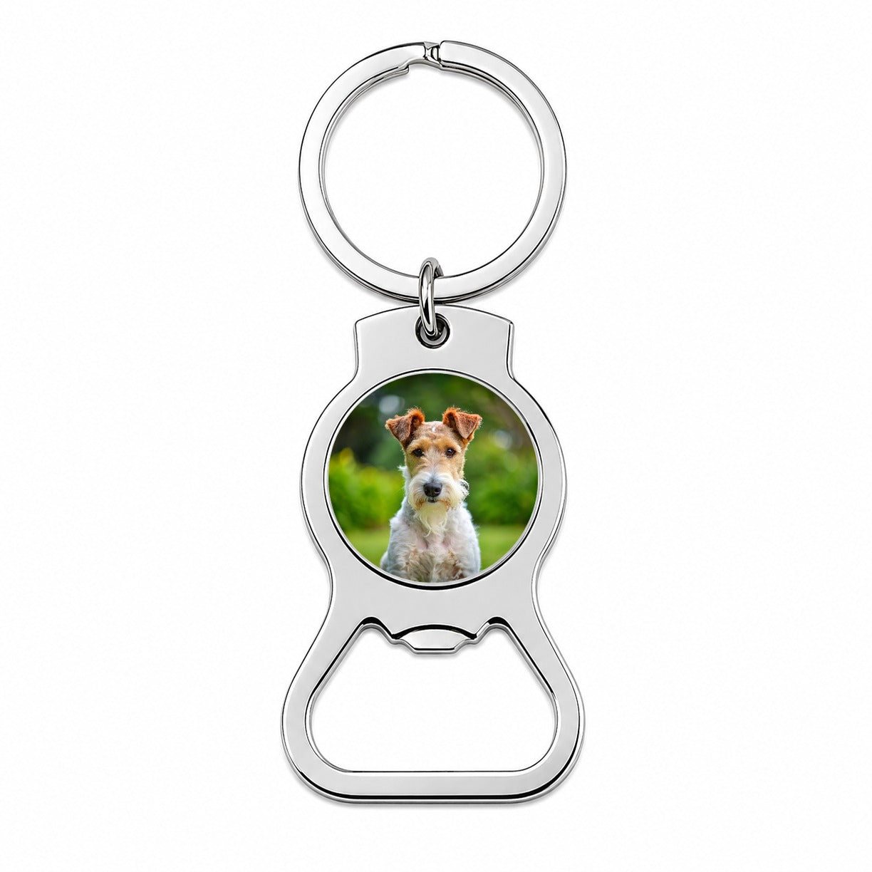 Wire Fox Terrier Dog Photo Bottle Opener Keychain