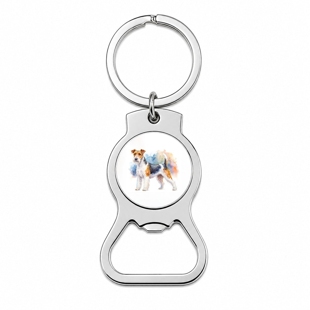 Wire Fox Terrier Dog Watercolor Style Bottle Opener Keychain